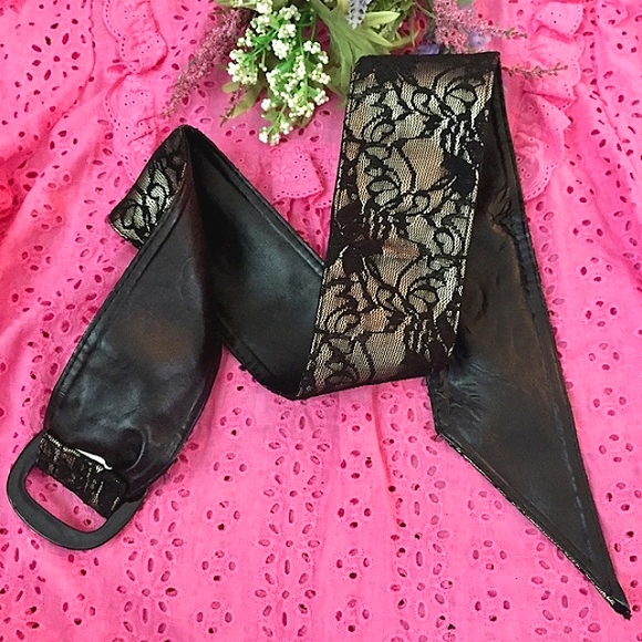 🌺🖤80s Vintage Gold Lame’ & Black Lace Overlay Pull Through Belt🖤🌺 - Picture 6 of 9